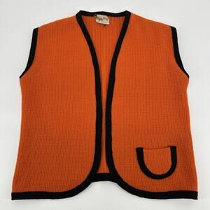 Vintage 60s Teena Paige Wool Vest Small Orange Black Trim Mod Retro Sleeveless